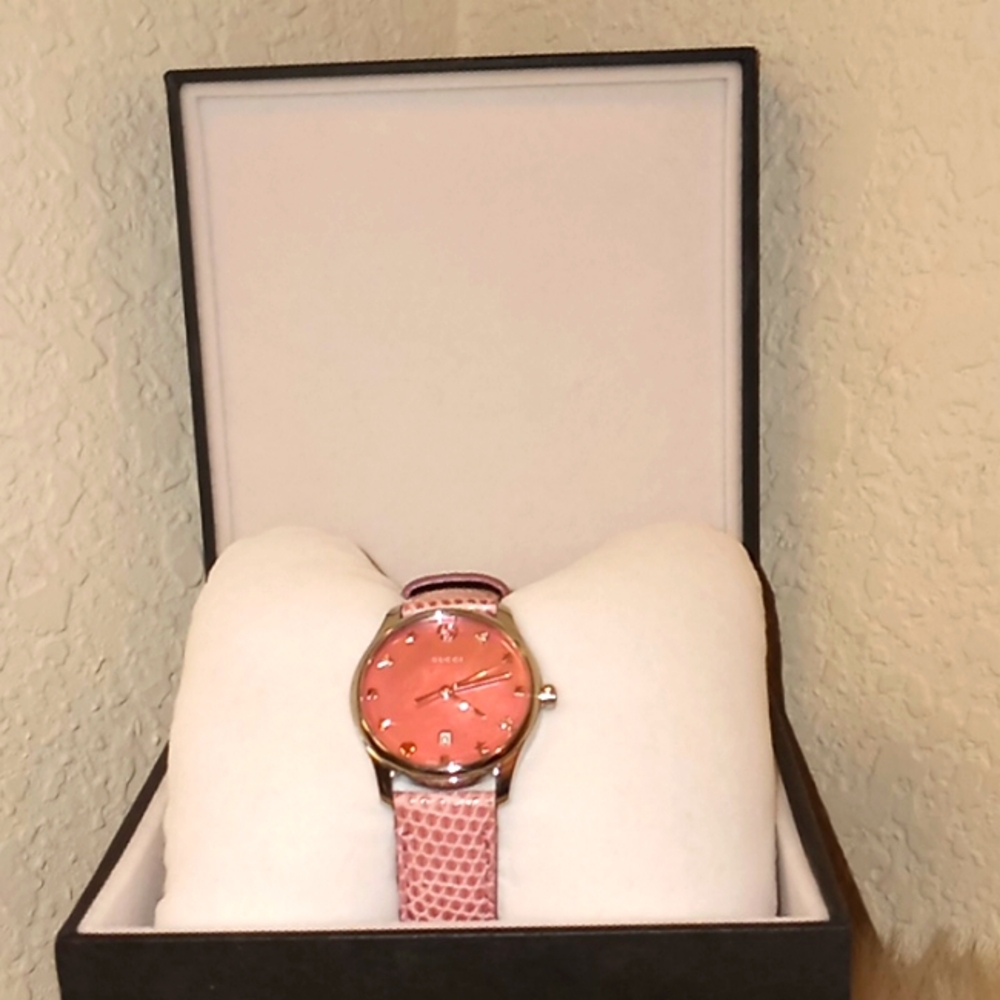 Gucci Pink Snakeskin Leather Band Watch - Picture 12 of 13